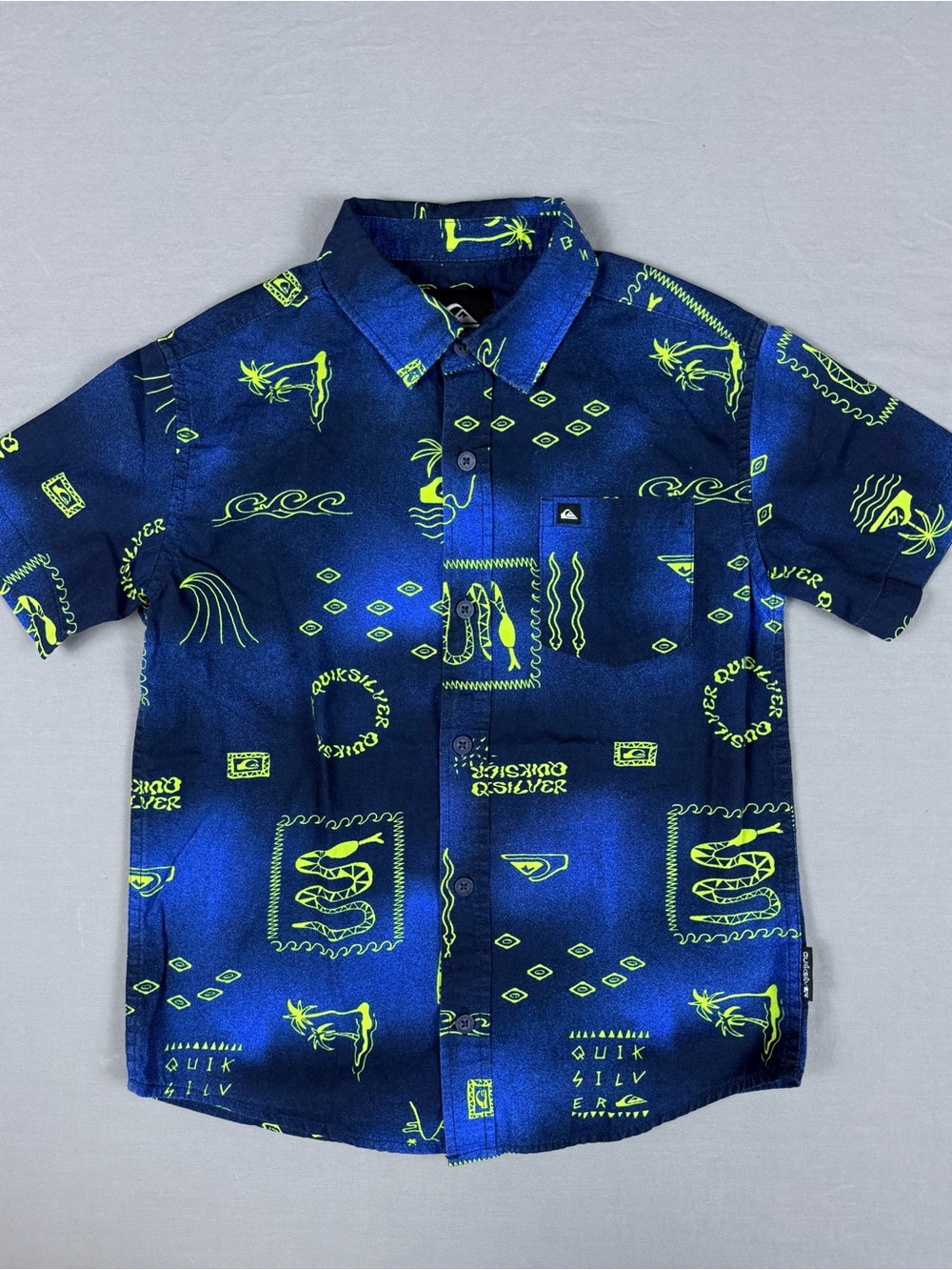 Quiksilver Navy & Neon Green Short Sleeve Button-Down Shirt